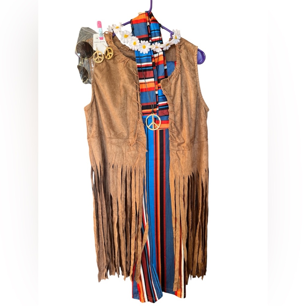 Womens Fringe Hippie Costume - Brown and Multicolor